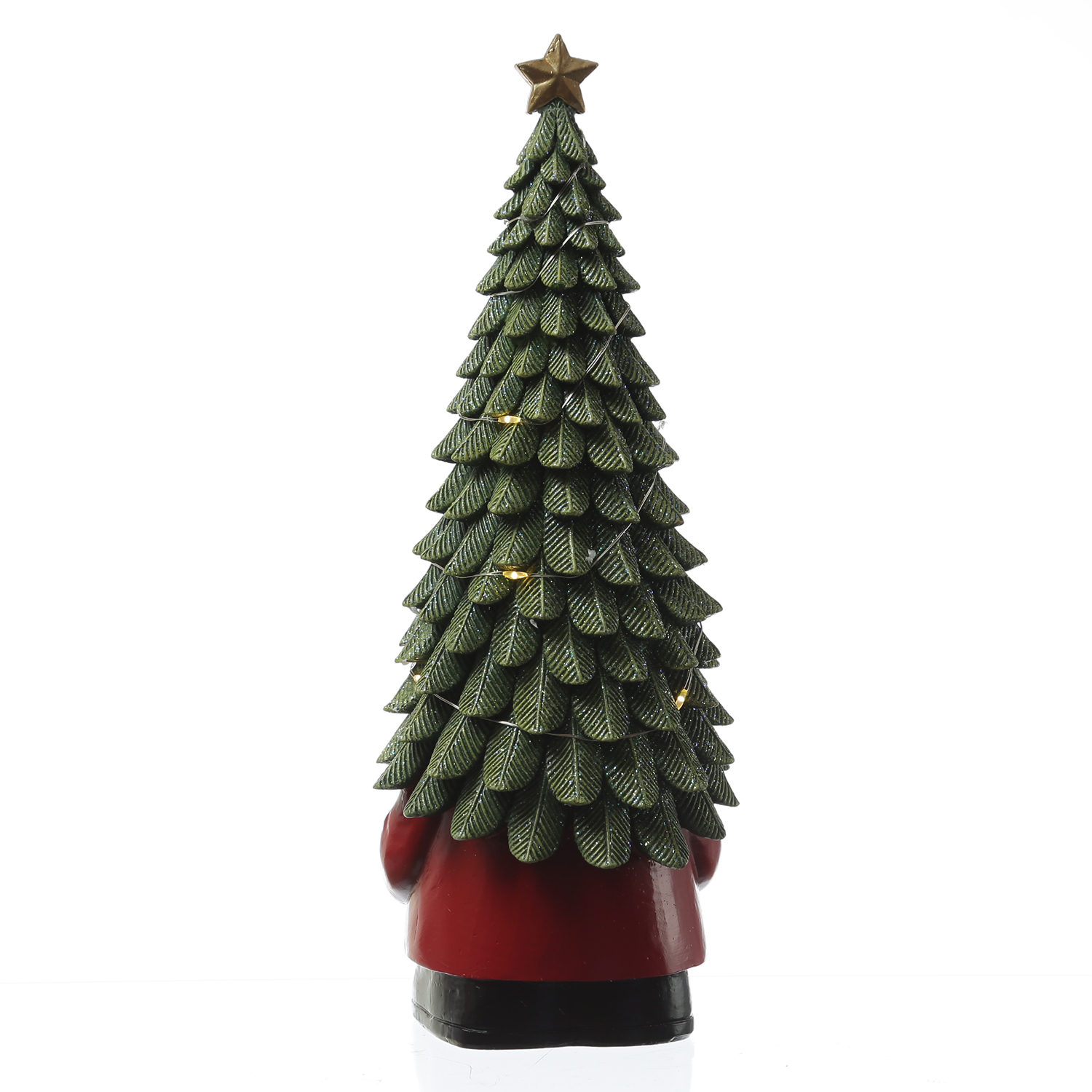 LED Weihnachtswichtel mit beleuchteter Mütze - Dekofigur aus Polyresin - H: 29cm - Timer