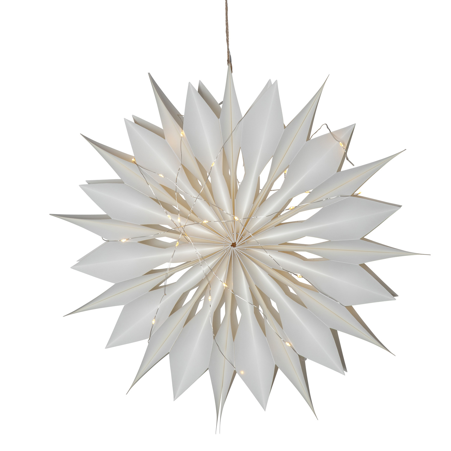 Papierstern MELLI - hängend - D: 45cm - 40 warmweiße LED an Drahtlichterkette  - Timer - weiß
