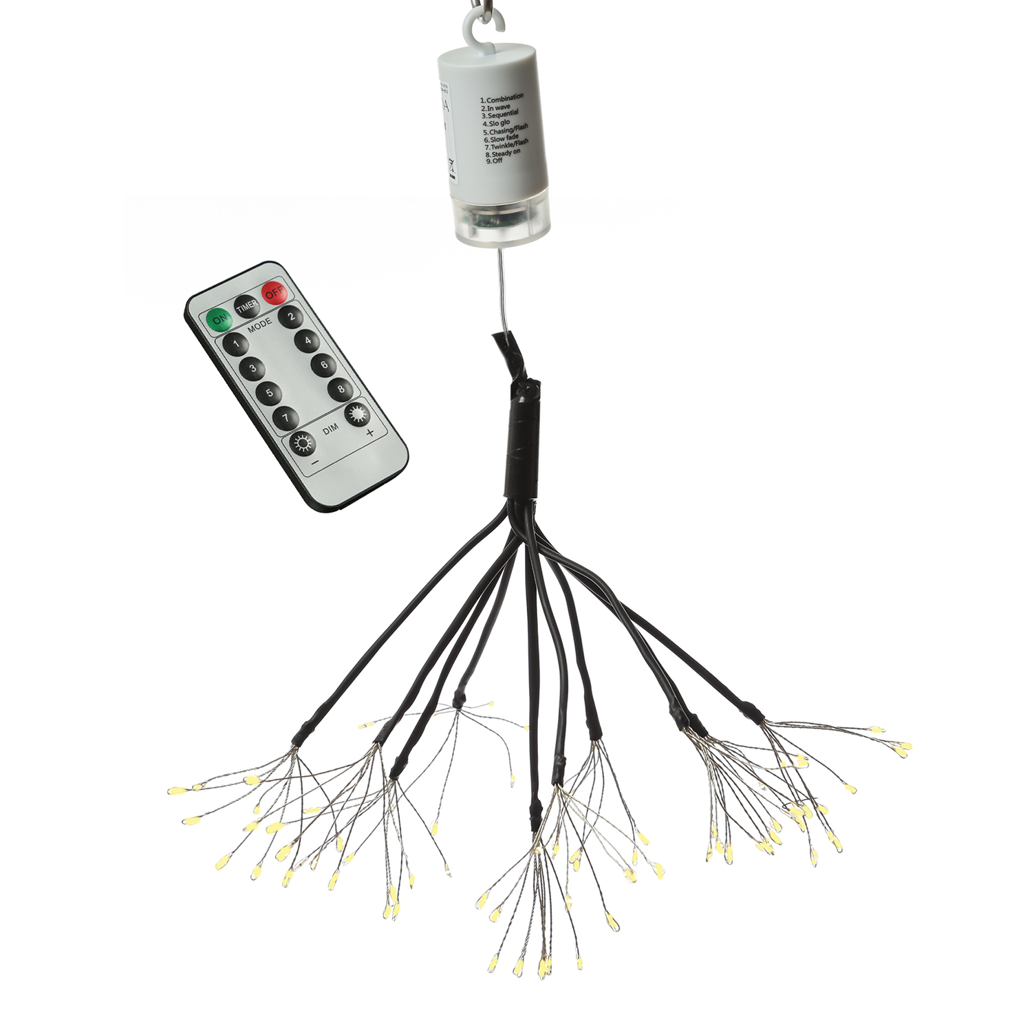 LED Feuewerk Leuchte - schwarzer Polarstern - Pusteblume - hängend - 80LED - 8 Funkt. - Batterie