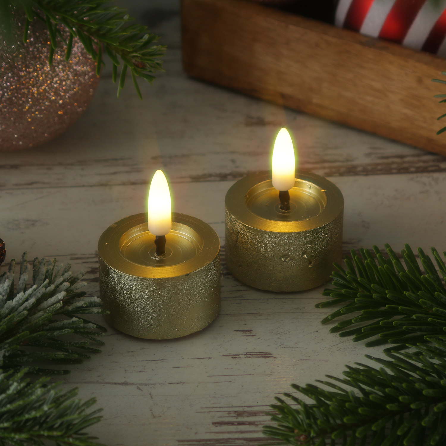 LED Teelichter LINA - Rustik-Optik - Echtwachs - Timer - mit Batterien - D: 4,4cm/H: 5cm - 2St.