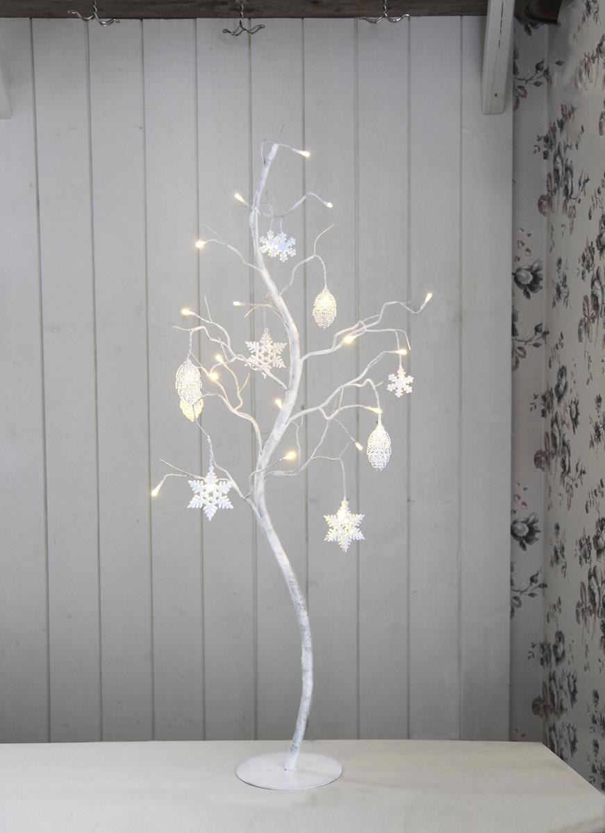 LED-Dekobaum "Decora" - Schneeflocken & Tannenzapfen - 27 warmweiße LED - H: 100cm - Trafo - weiß