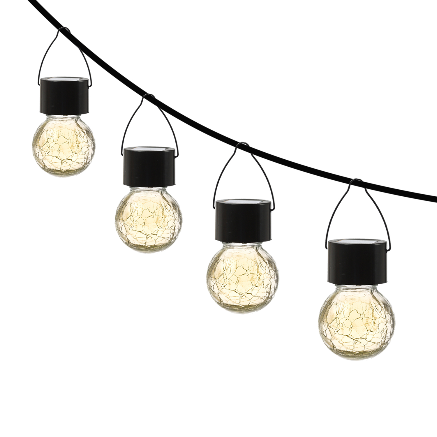 LED Solar Hängeleuchte CRACKLE - Bruchglas-Optik - warmweiße LED - H: 9cm - Sensor - 4 Stück