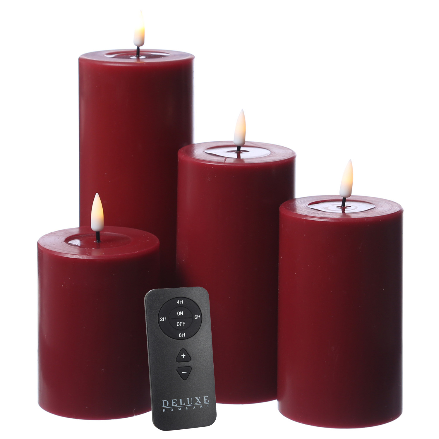 LED Kerzenset MIA - Echtwachs - 4 Größen - inkl. Batterien und Fernbedienung - bordeauxrot - 4er Set