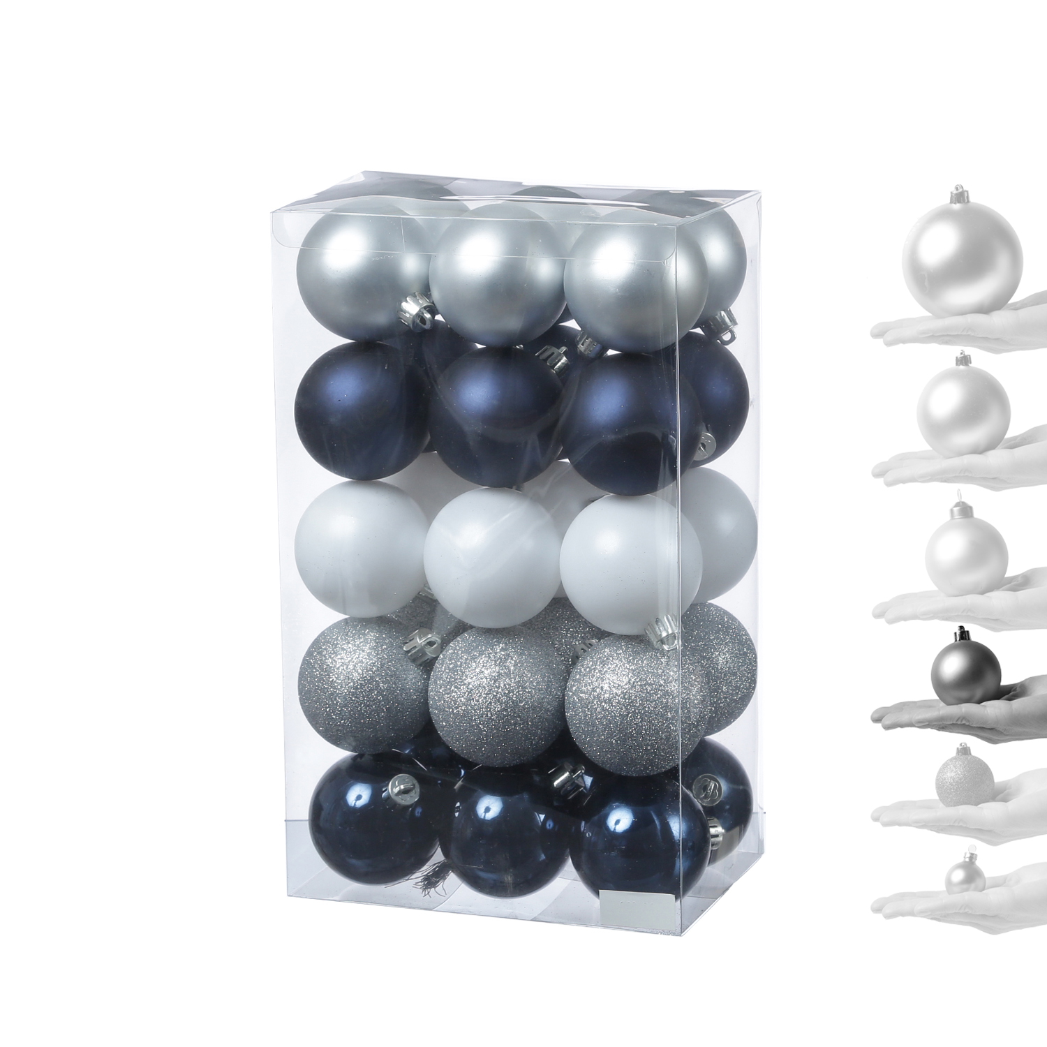 Christbaumkugel - Weihnachtskugel - bruchfest - D: 6cm - glänzend matt - blau, silber - 30St.