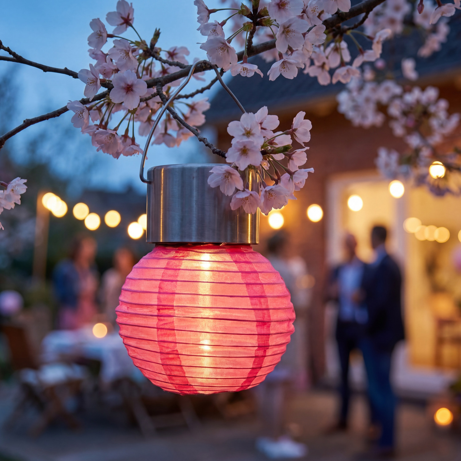 LED Solar Mini Lampions - kaltweiße LED - H: 9,5cm - D: 7cm - Lichtsensor - pink - 4er Set