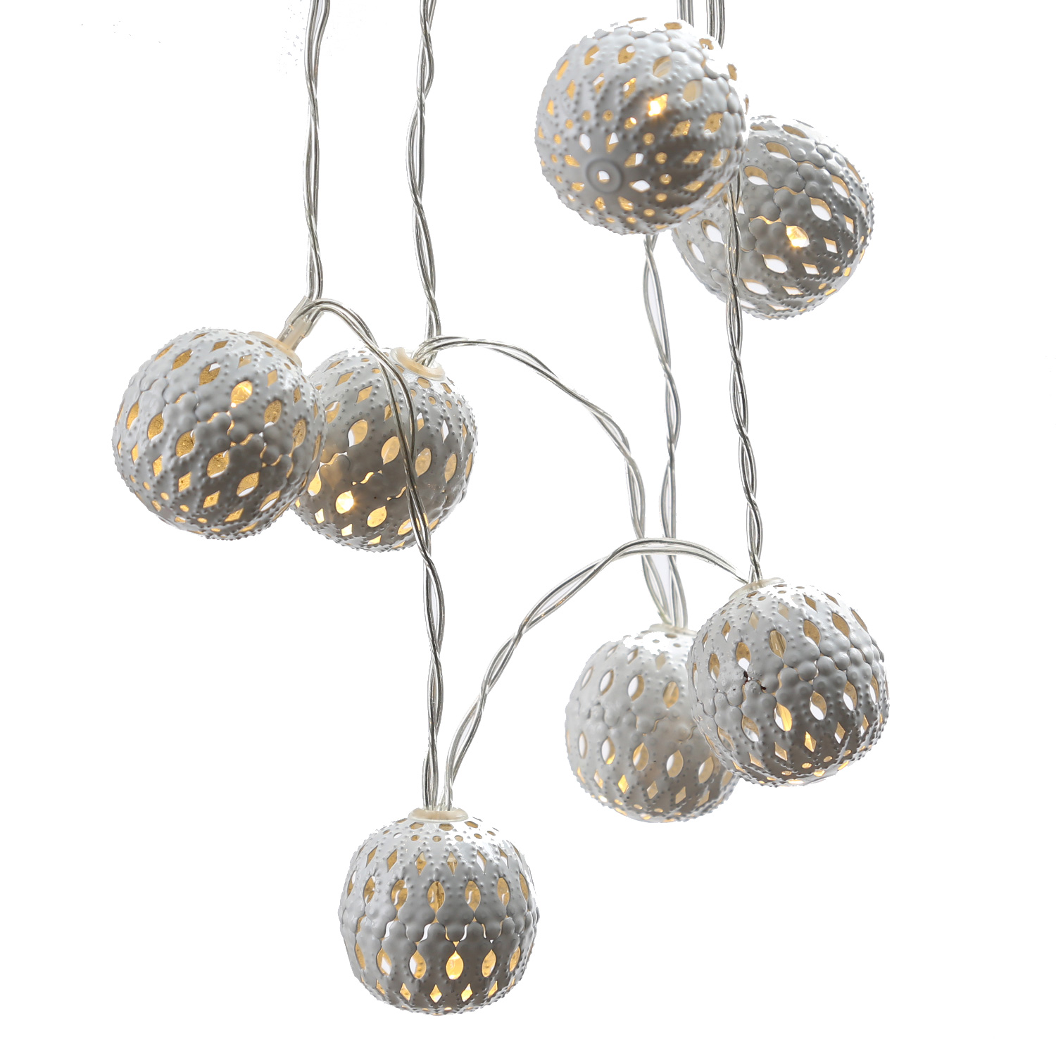 LED Dekolichterkette Metallkugeln - 8 warmweiße LED - D: 4cm - L: 0,7m - Batterie - weiß