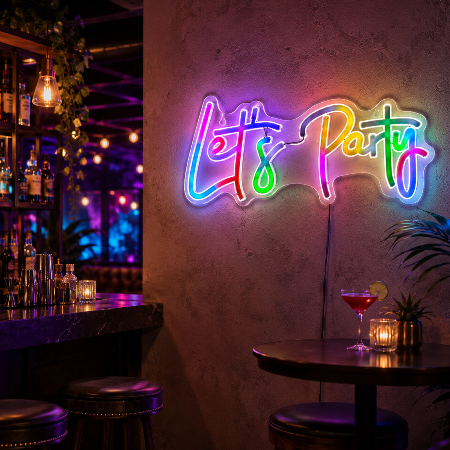 LED NEON Schild Lets Party - Leuchtschriftzug - L: 41cm - mit Fernbedienung - USB