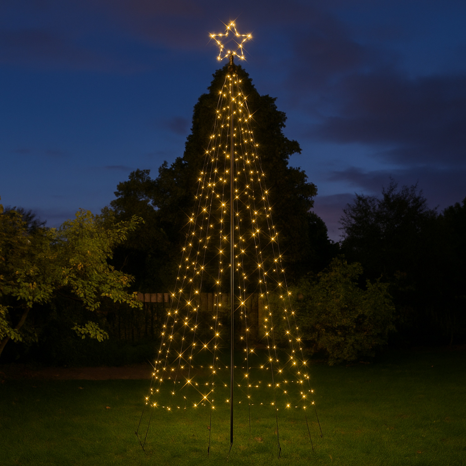LED Lichterbaum mit Sternspitze - LED Baum outdoor - 236 funkelnde bernstein LED - H: 2m - Timer