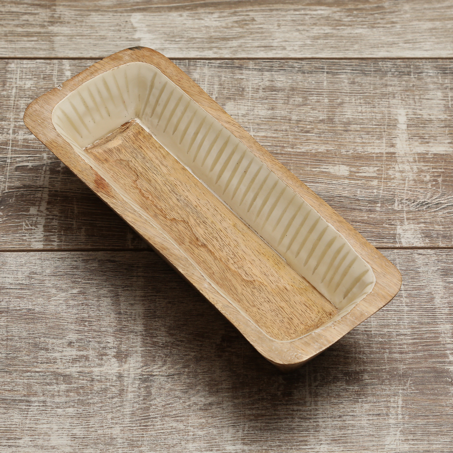 Dekoschale - rechteckig - Mangoholz - L: 30cm - H: 8cm - natur, weiß