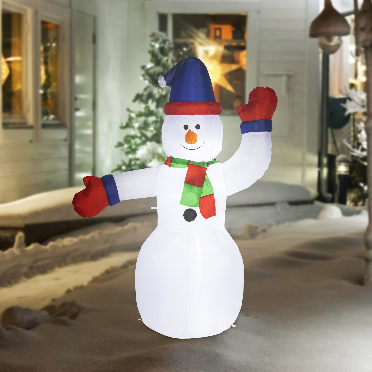 LED Schneemann - aufblasbar - 12 kaltweiße LED - H: 180cm - mit Befestigungsmaterial - für Außen