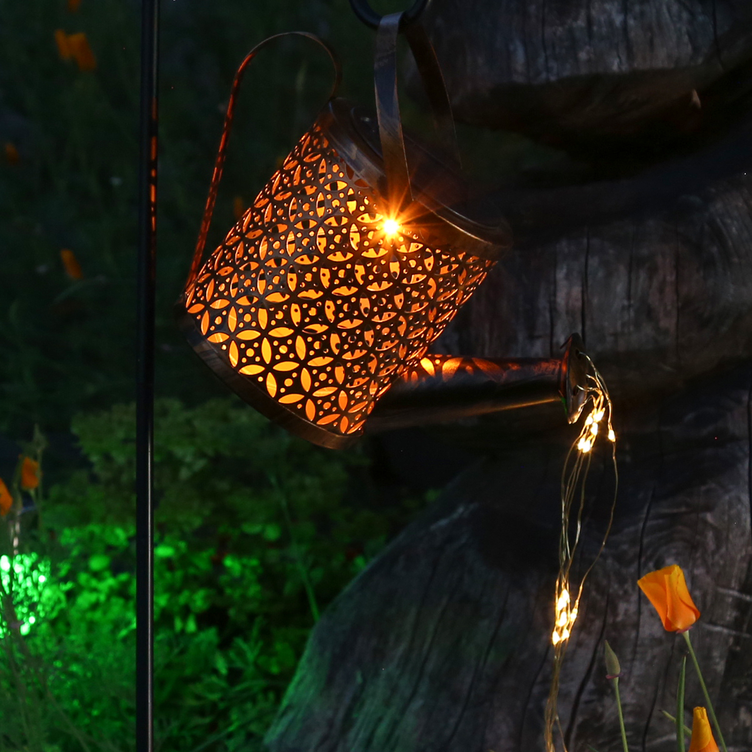 LED Solar Giesskanne - Gartendekoration - 36 warmweisse LED - H- 80cm - Daemmerungssensor - fuer Aussen