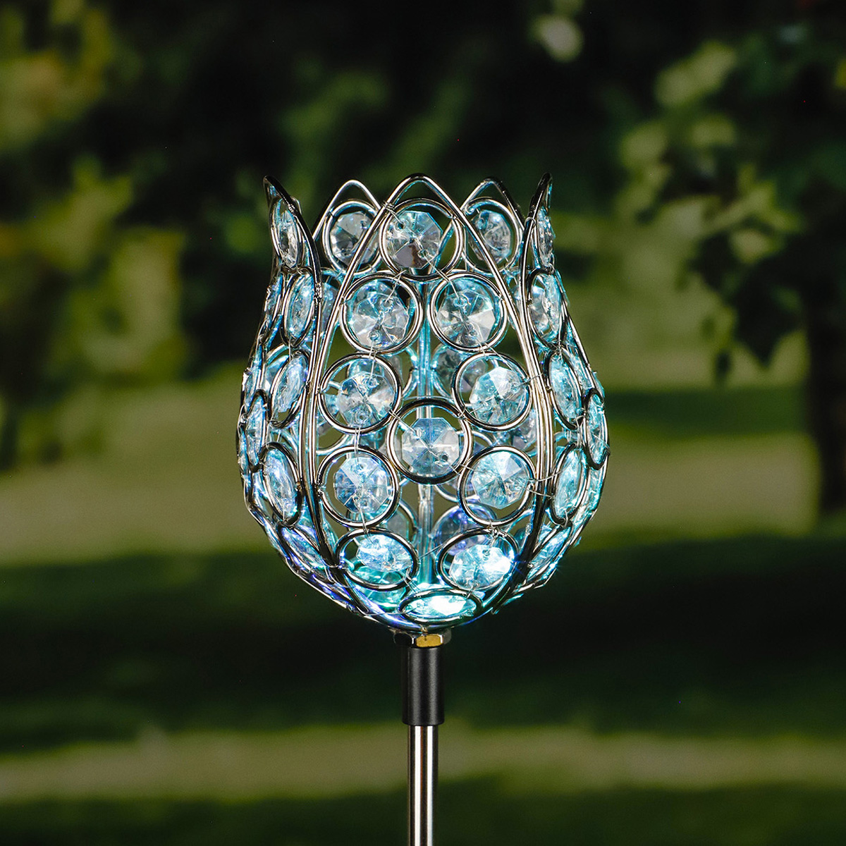 LED Solarstab "Kristallblume" - farbwechselnde LED - H: 65cm - 2er Set