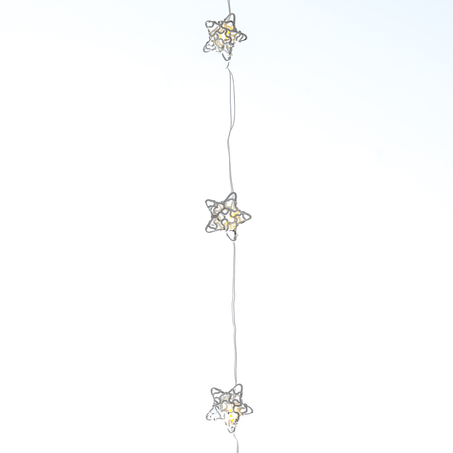 LED Drahtlichterkette Drahtsterne - 20 warmweiße LED - L: 1,90m - Timer - Batterie - weiß