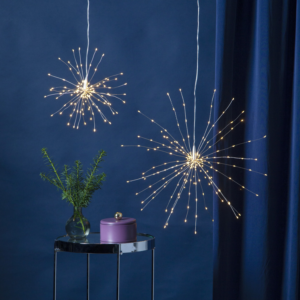 3D LED Stern Feuerwerk - hängend - 200 warmweiße LED - D: 45cm - für Innen - silber