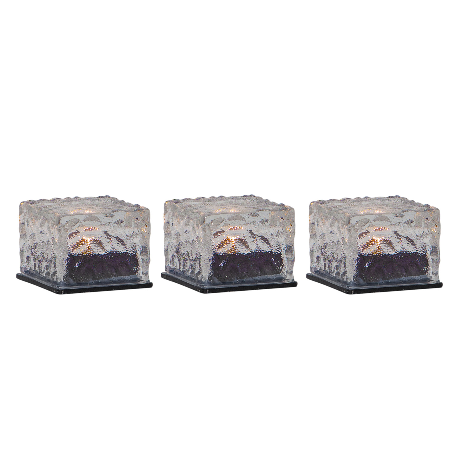 LED Solarkerzen Icecube - Eiswürfelform - warmweiße LED - Lichtsensor - transparent - 3er Set