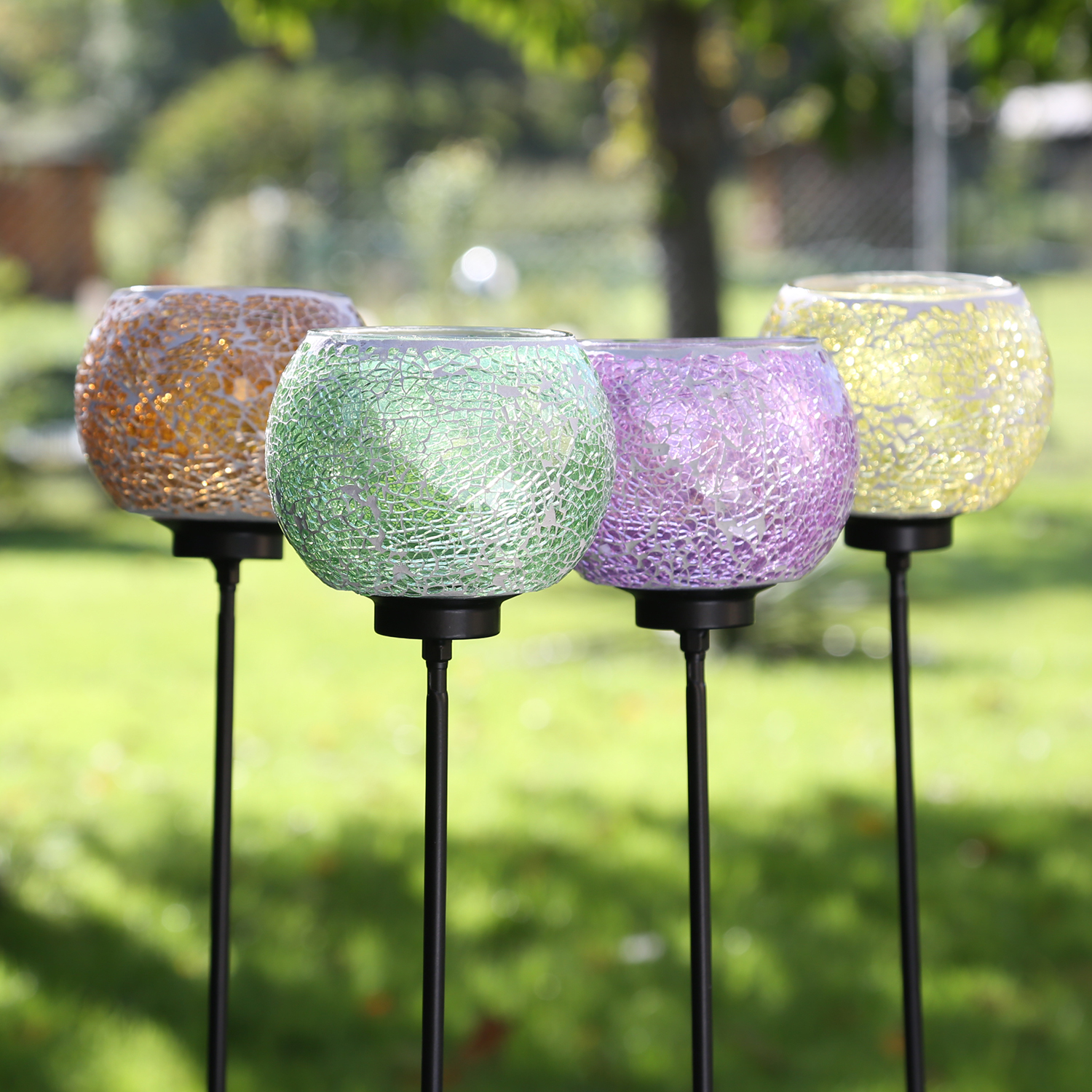 Windlicht Mosaik - Teelichthalter - mit Erdspieß - H: 102cm - D: 12,5cm - orange