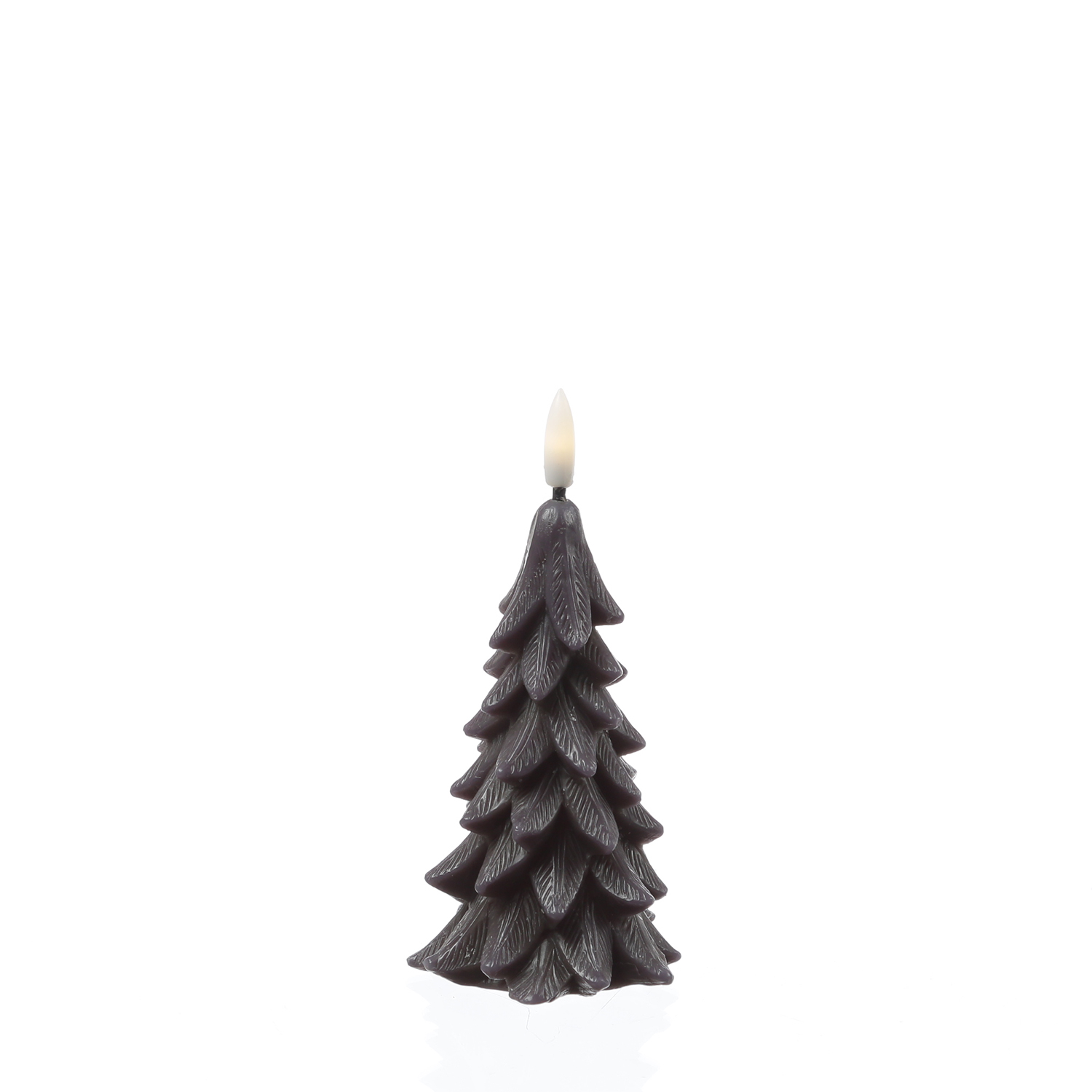 LED Kerze Tannenbaum - Echtwachs - 3D Flamme - inkl. Batterie - H: 16cm - Timer - grau