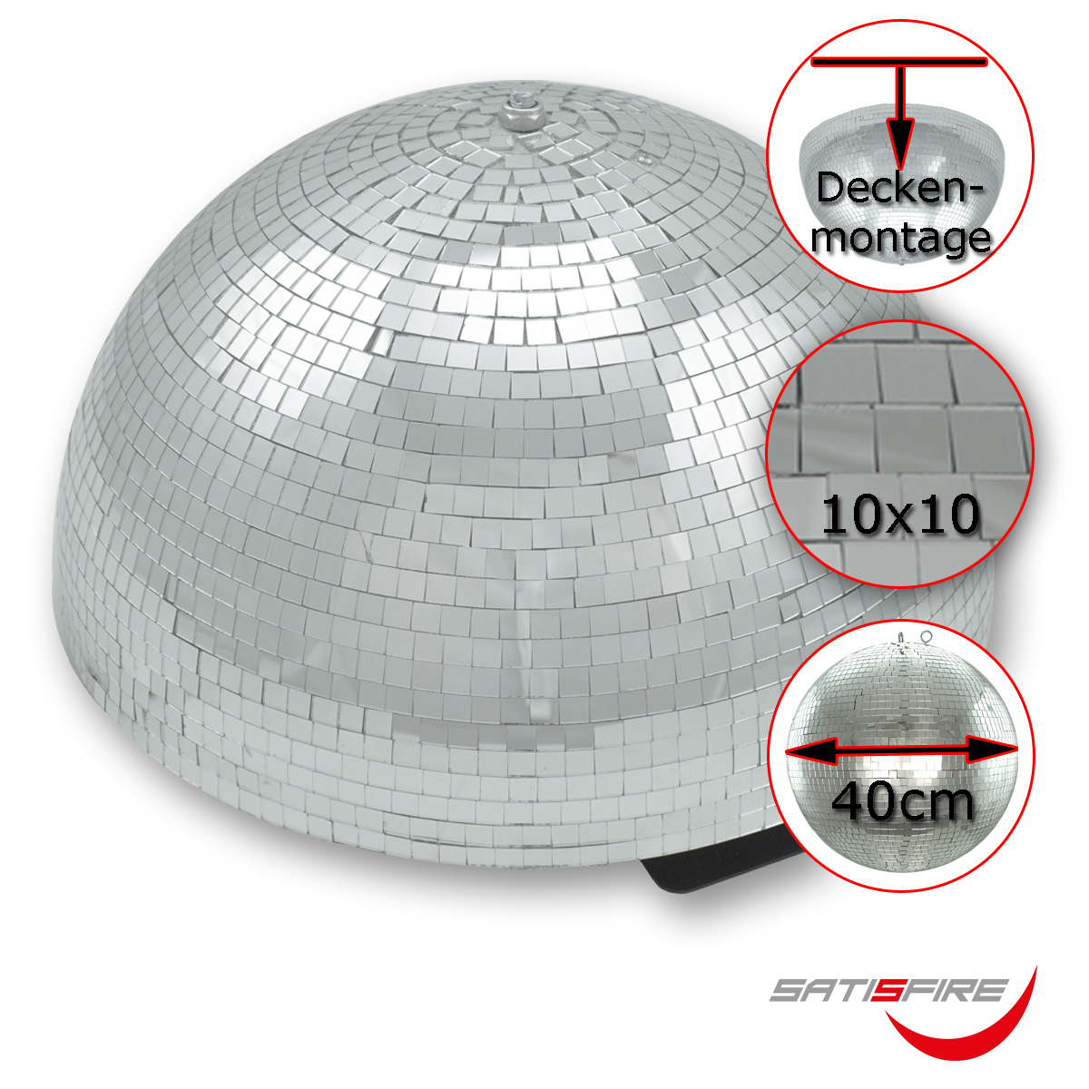 Spiegelkugel halb Halbkugel 40cm silber chrom- Diskokugel (Discokugel) Party Lichteffekt - Echtglas - mirrorball half safety silver chrome color