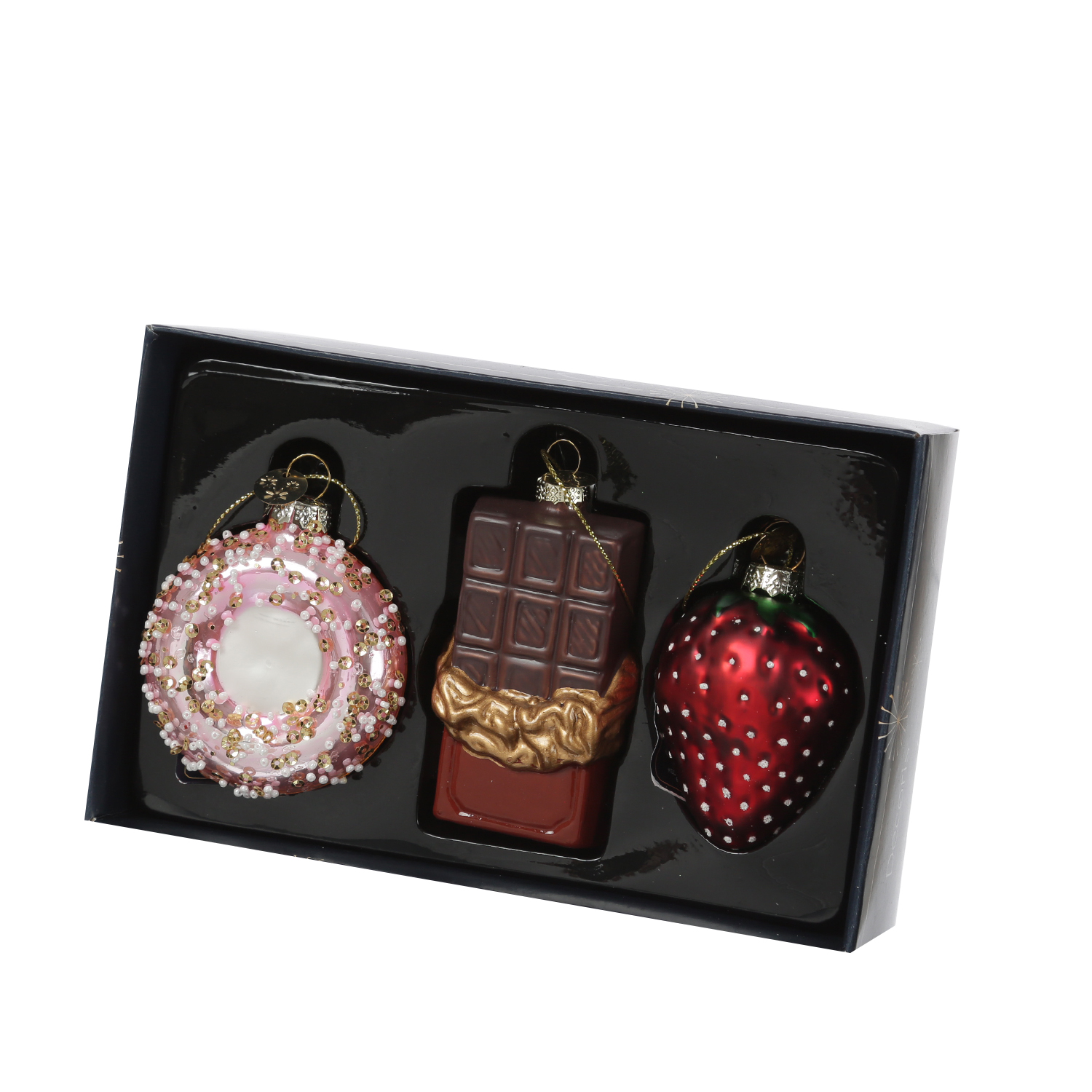 Weihnachtsbaumschmuck Donut/Erdbeere/Schokolade - Glas - Christbaumschmuck - 3er Set