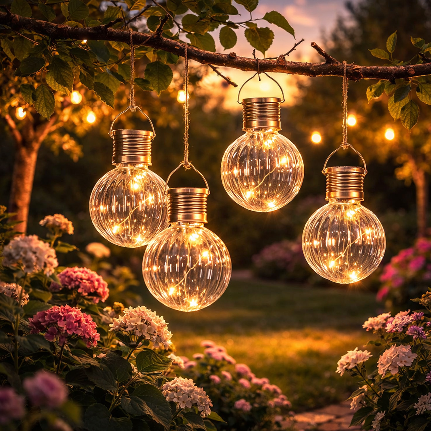 LED Solar Glühbirnen GLOW - Kugelleuchten - wamweiße LED - H: 11cm - Lichtsensor - klar - 4er Set