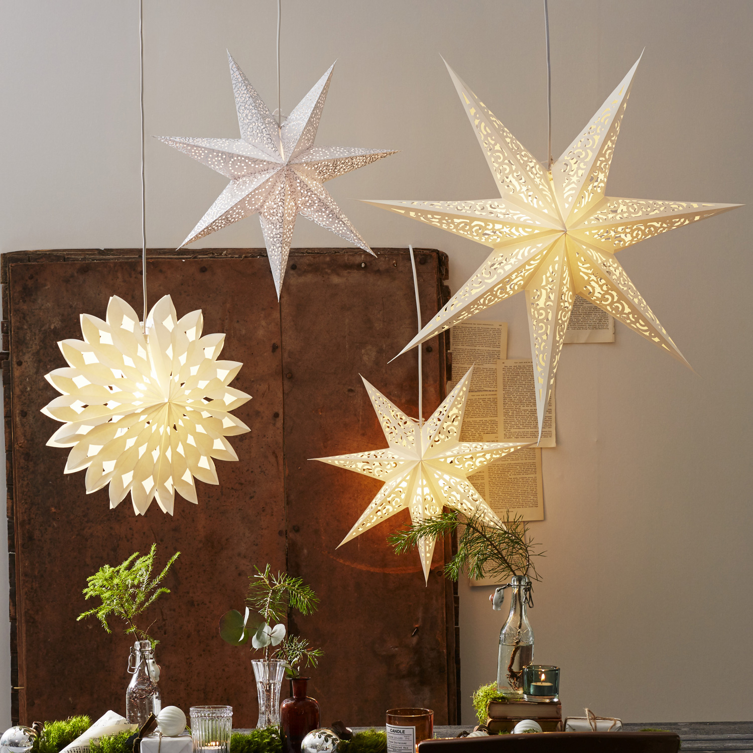 Papierstern "Lace" - hängend - 7-zackig - Ø 80 cm - weiß