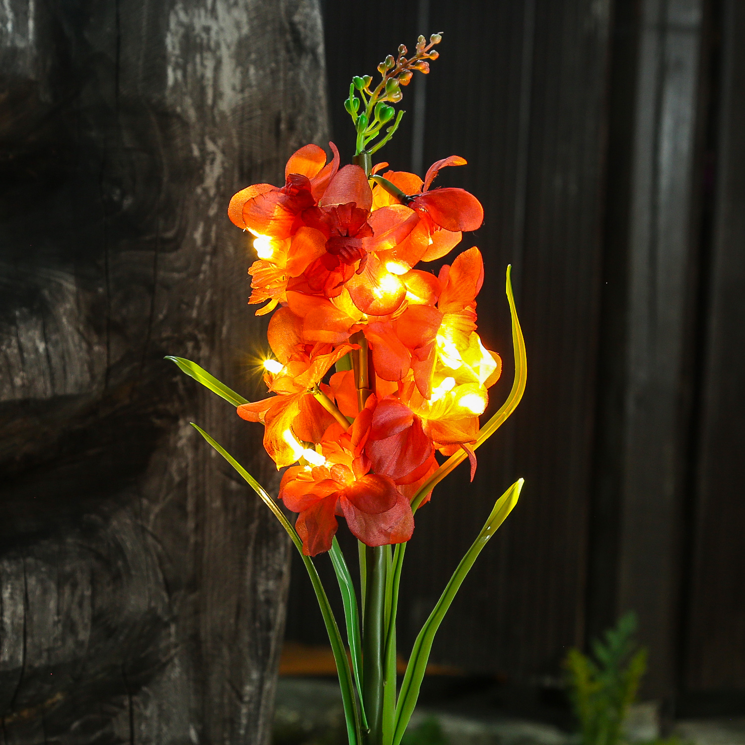 LED Solar Gartenstecker Blume GLADIOLE - 10 warmweiße LED - H: 81cm - Lichtsensor - rot