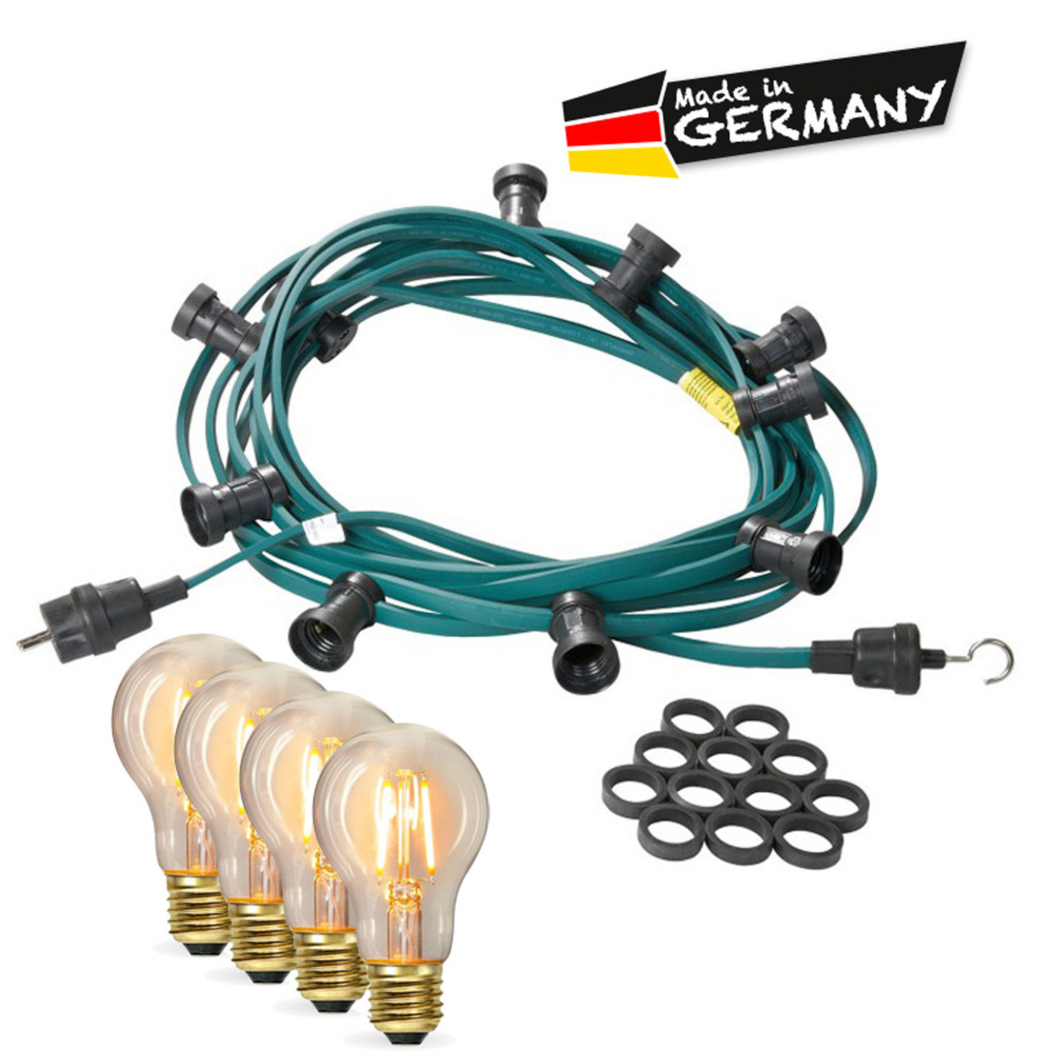 Illu-/Partylichterkette 10m - Außenlichterkette grün - Made in Germany - 10x Edison LED Filament