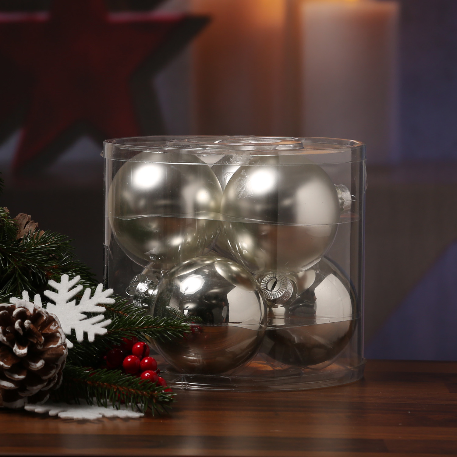Christbaumkugel - Weihnachtsbaumkugel - Glas - D: 8cm - glänzend und matt - silber - 6er Set Christbaumkugel - Weihnachtsbaumkugel - Glas - D: 8cm - glänzend und matt - silber - 6er Set
