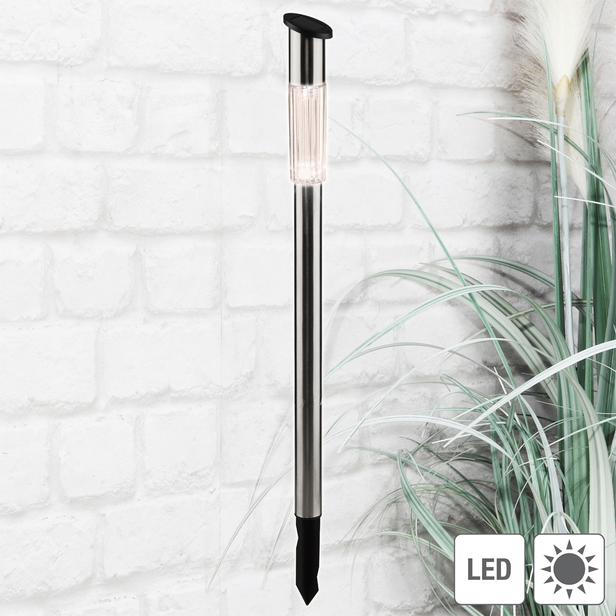 LED Solar Wegleuchte mit Erdspieß - Edelstahl - neutralweiße LED - H: 70cm - silber