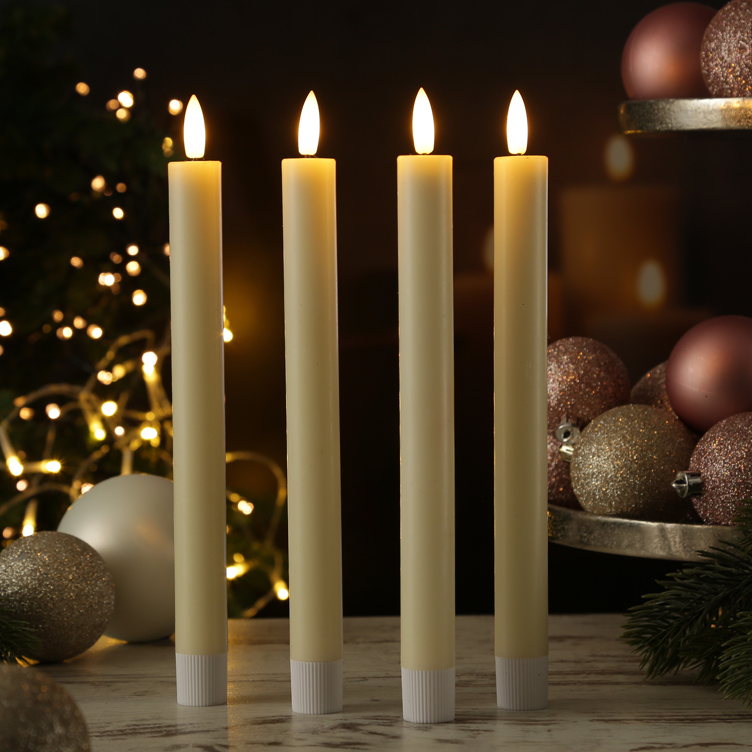 LED Stabkerzen LISA - Echtwachs - mit Ladestation - inkl. Fernbedienung - H: 25cm - creme - 4er Set