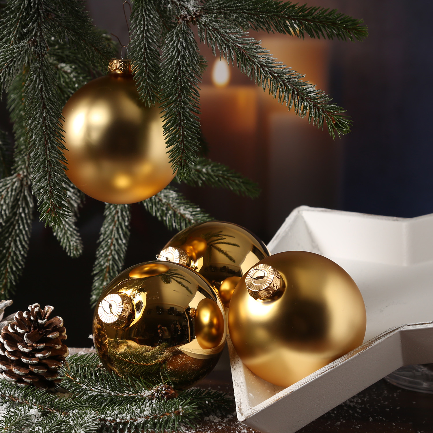 Christbaumkugel - Weihnachtsbaumkugel - bruchfest - D: 10cm - glänzend und matt - gold - 4er Set