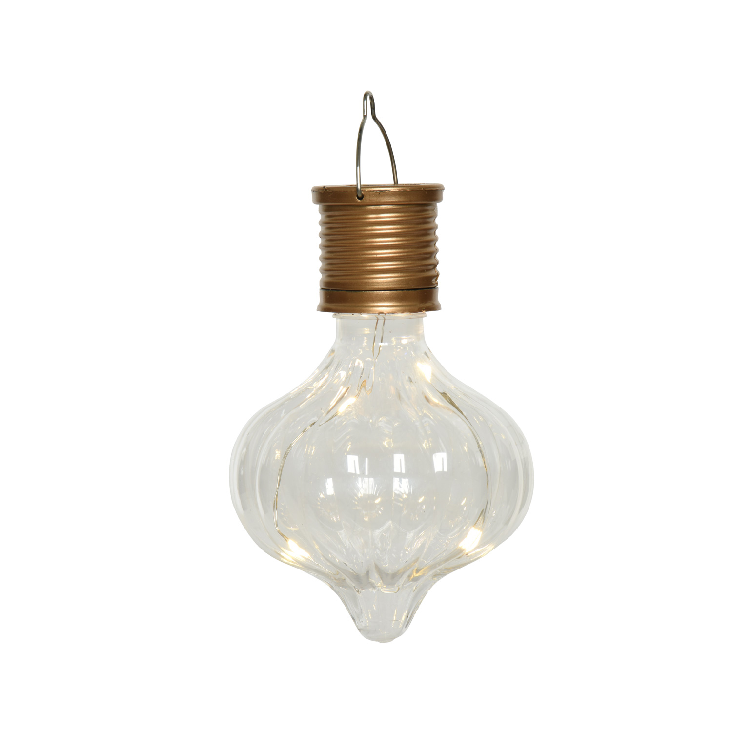 LED Solar Glühbirne GLOW - Kugelleuchte - warmweiße LED Drahtlichterkette - H:11,7cm, D:7,7cm - klar