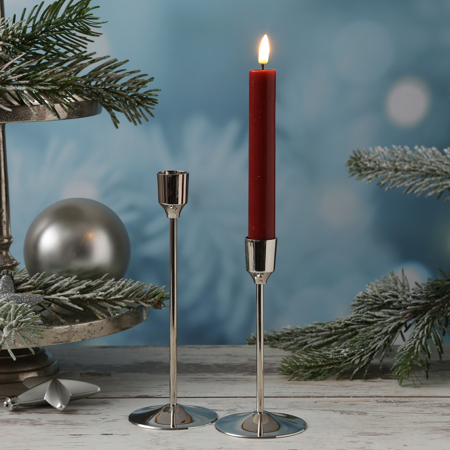 Stabkerzenhalter - Kerzenständer - Metall - H: 15,5cm - D: 7cm - silber Stabkerzenhalter - Kerzenständer - Metall - H: 15,5cm - D: 7cm - silber