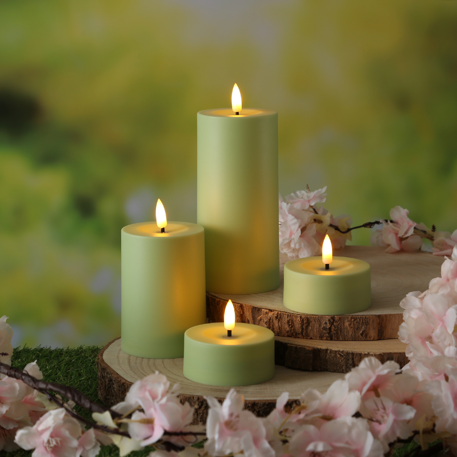 LED Solar Maxi Teelichter - XL Outdoor Teelichter - D: 7cm - Lichtsensor - grün - 2er Set