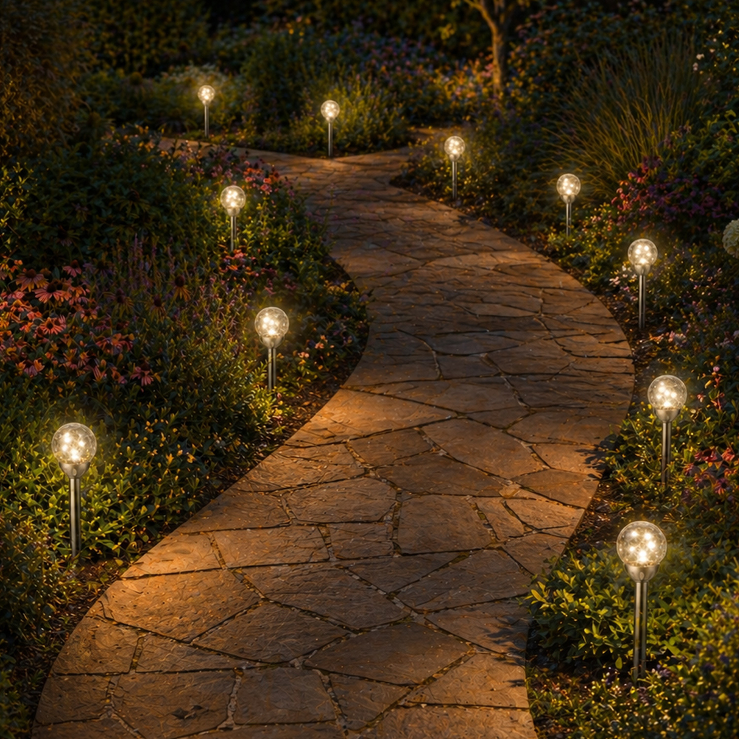 LED Solar Wegleuchten - Gartenleuchten in Bruchglas-Optik  - H: 30cm - Lichtsensor - 4er Set