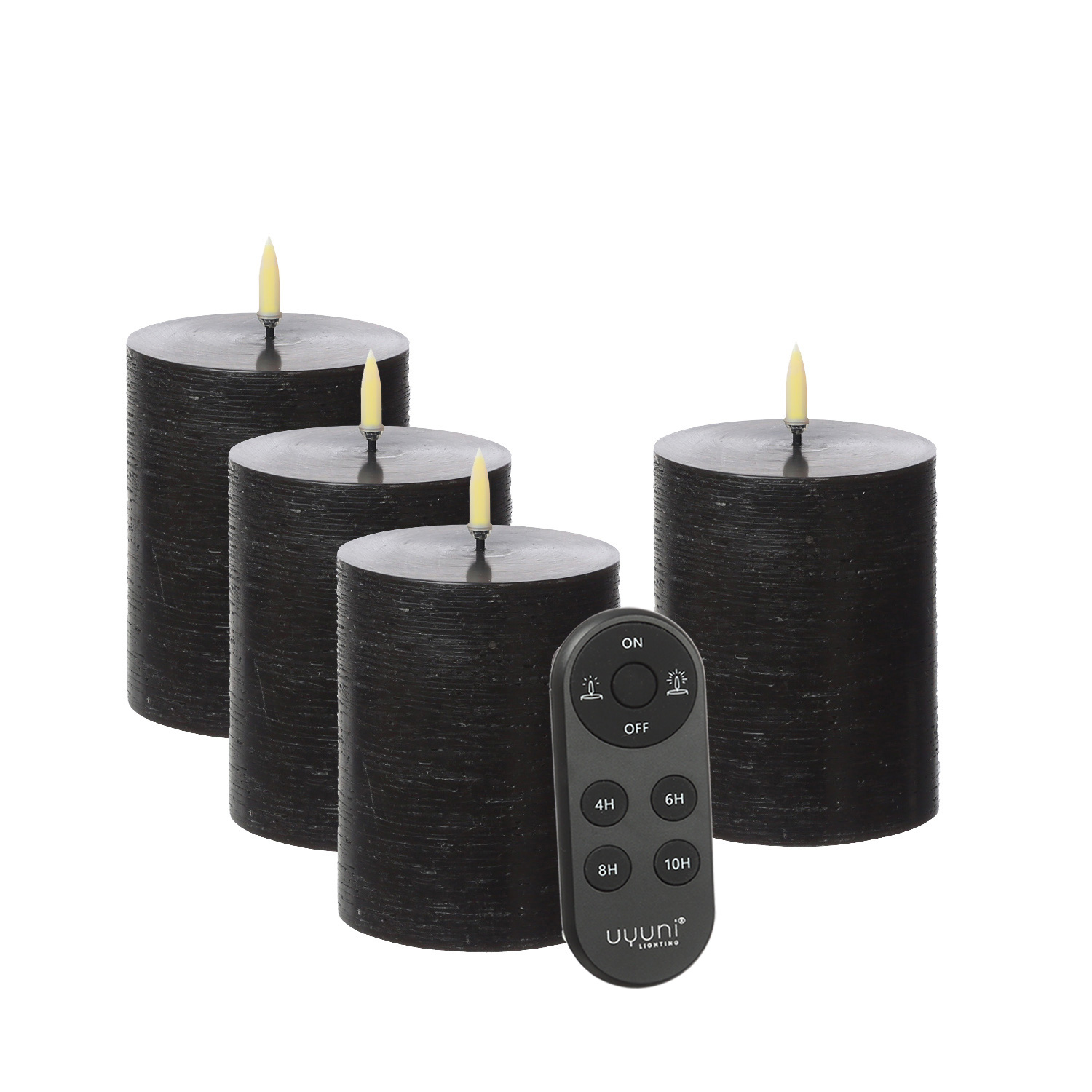 LED Kerzenset PIA - Rustik-Optik - H: 10cm - inkl. Batterien und Fernbedienung - schwarz - 4er Set