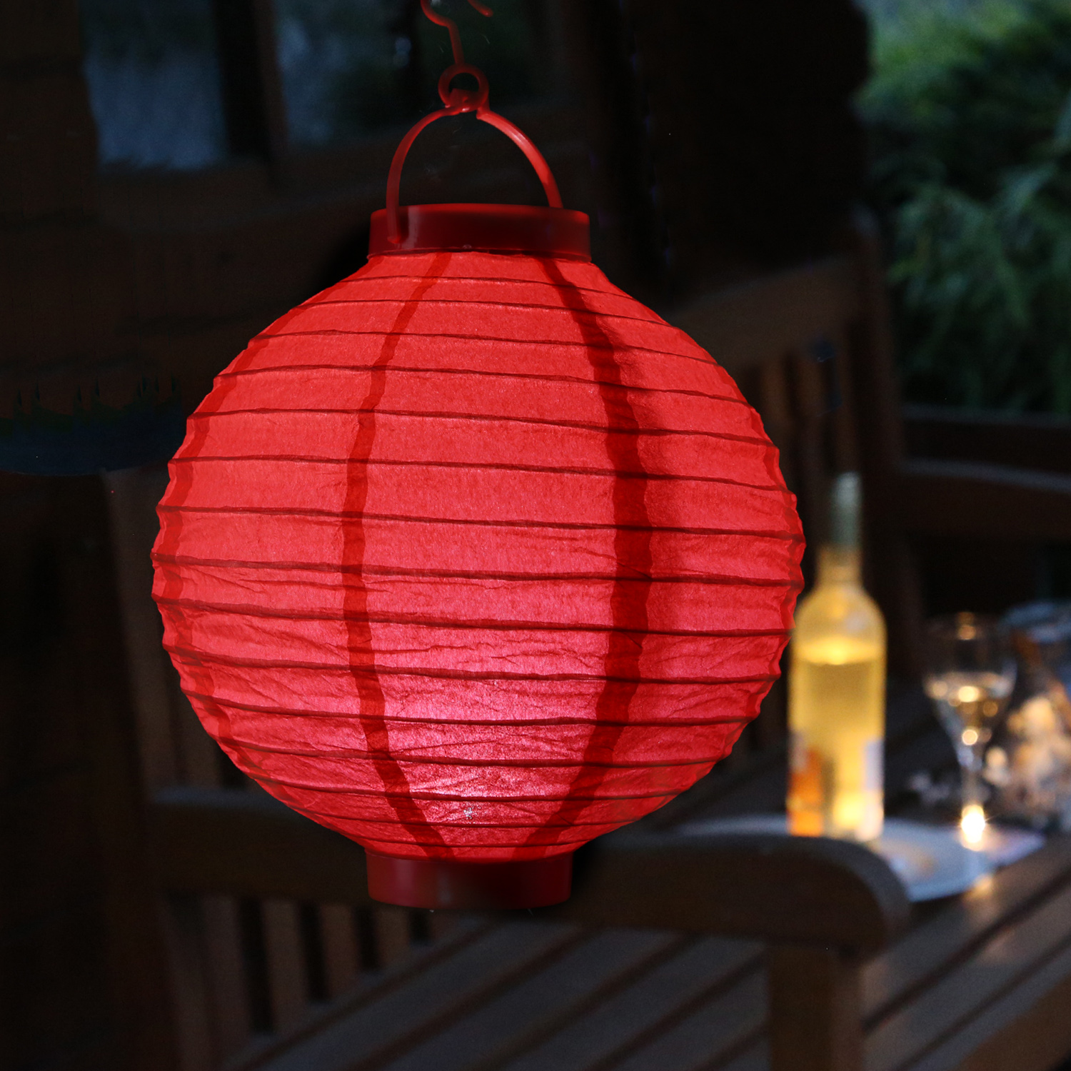 LED Solar Lampion - kaltweiße LED - H: 23cm - D: 20cm - Lichtsensor - rot