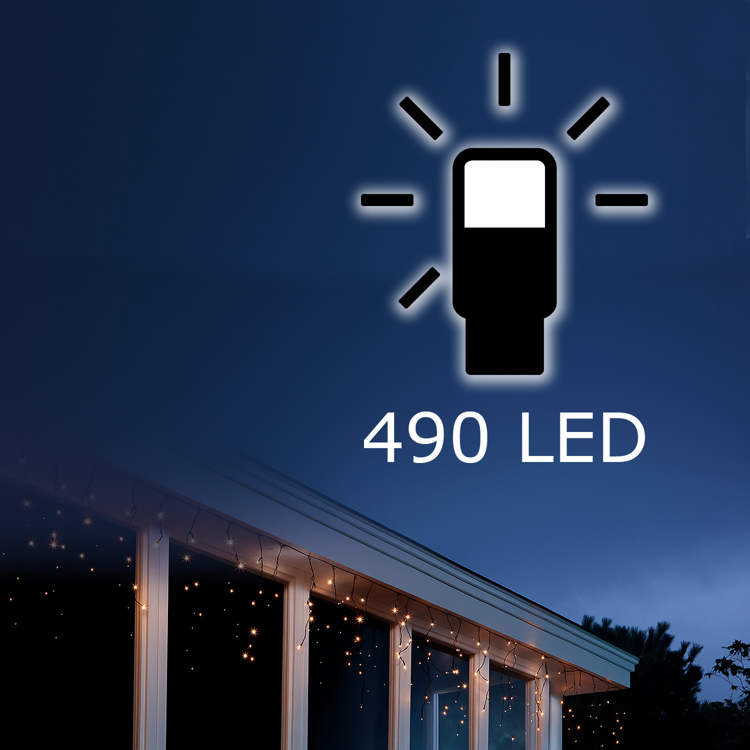 LED Lichtervorhang Eisregen - 490 bernstein LED - L: 20m, H: 50cm - Timer - 8 Funkt