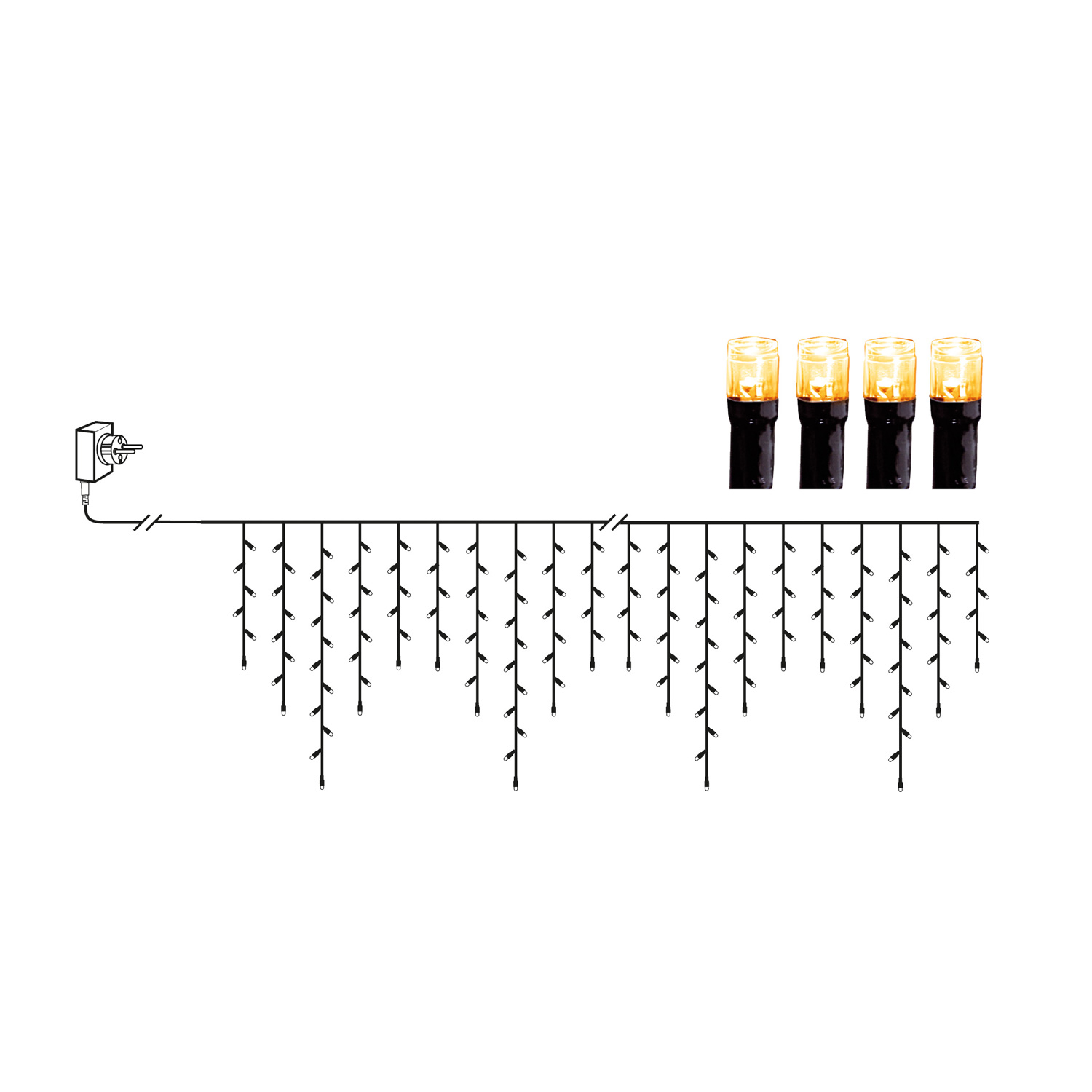 LED Lichtvorhang - Serie LED - outdoor - 960 ultra warmweiße LED - L: 23,9m, H: 55cm - schwarzes Kabel