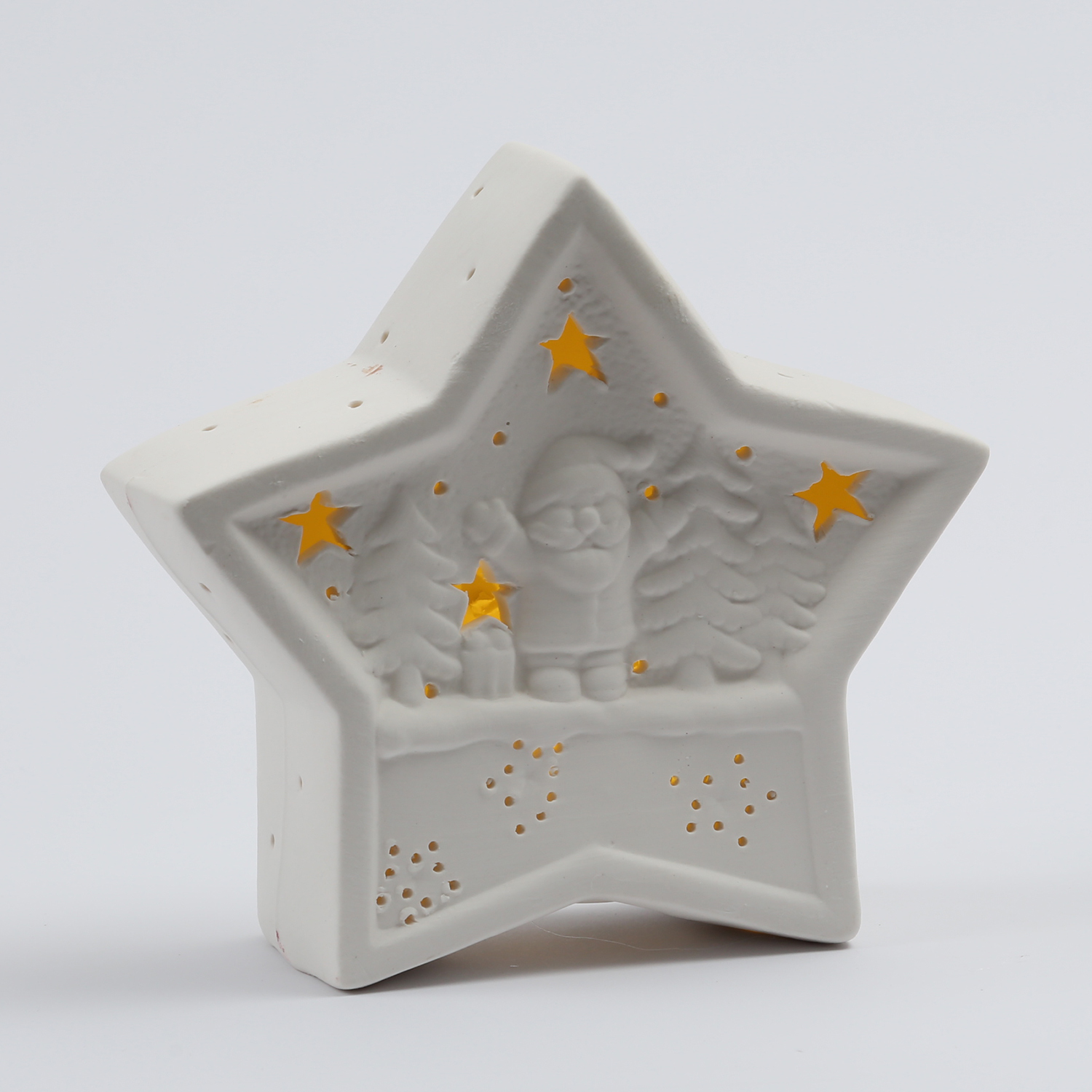 LED Dekostern NIKOLAUS - Keramik - weihnachtliches Motiv - H: 16cm - Batterie - weiß