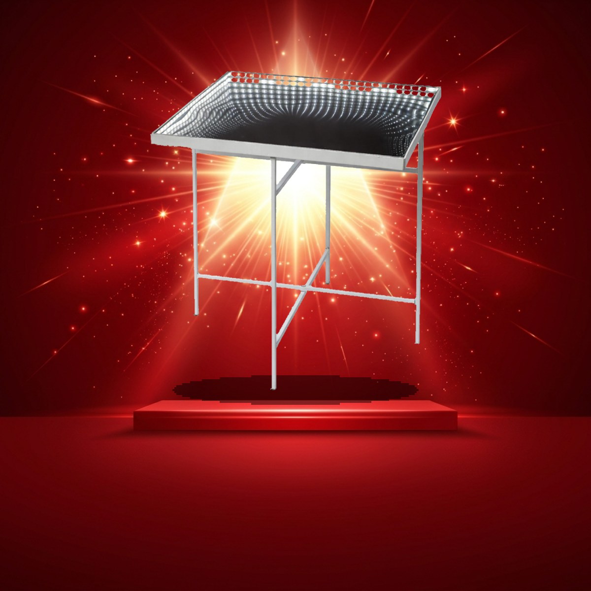 LED Tisch  - eckig - Endlos Optik - Infinity Spiegeltisch mit LED - L: 47,5cm - Batterie - Timer