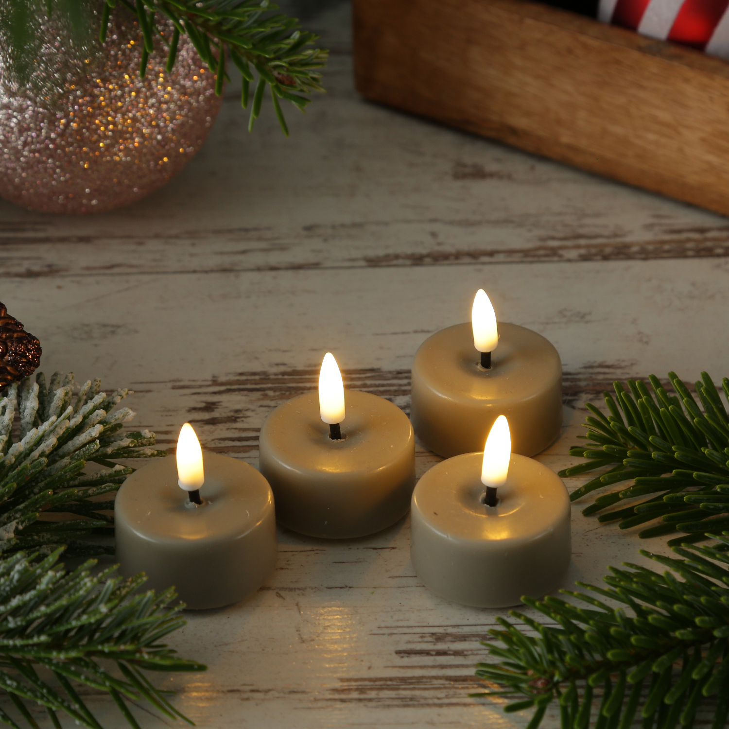 LED Mini Teelichter MIA - realistische 3D Flamme - D: 3,5cm - inkl. Batterien - sandfarben - 4 Stück