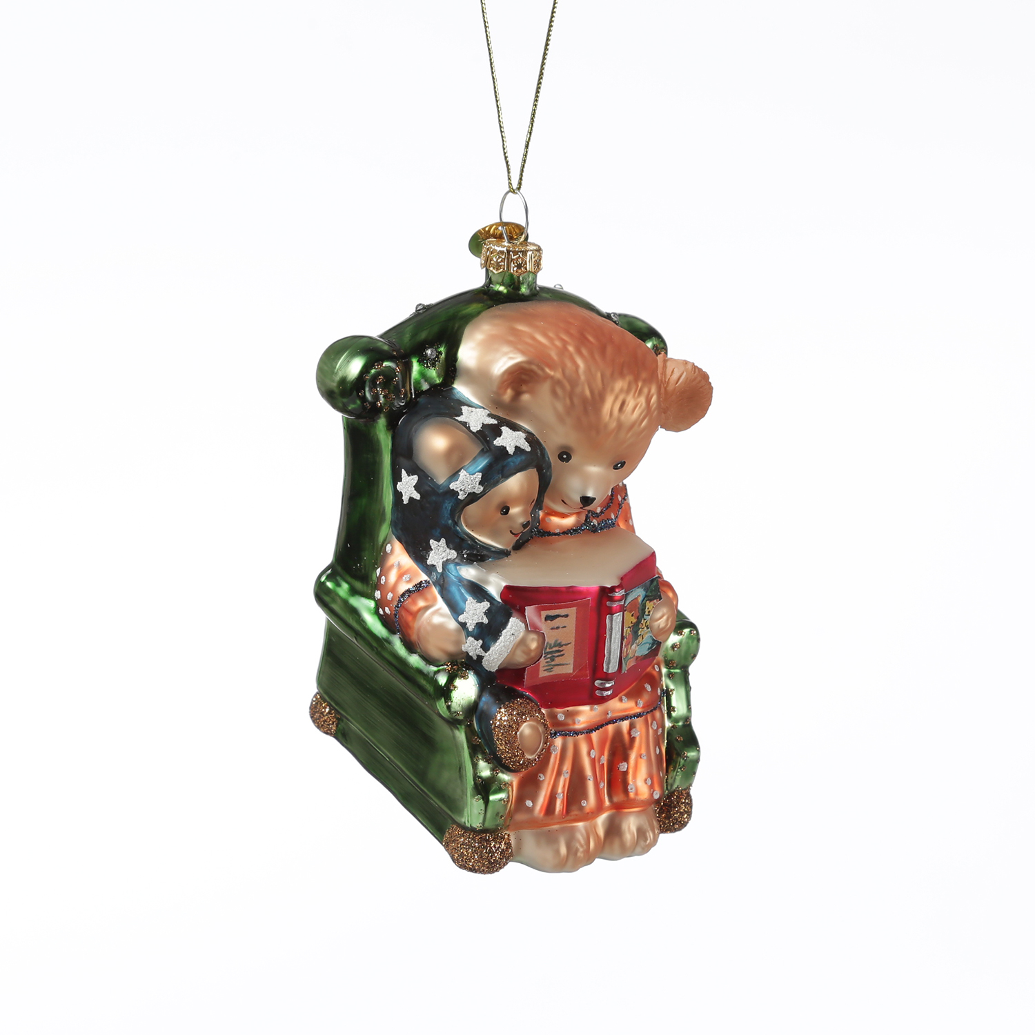 Weihnachtsbaumschmuck Teddybär im Lesesessel - Christbaumschmuck - Glas - H: 10cm