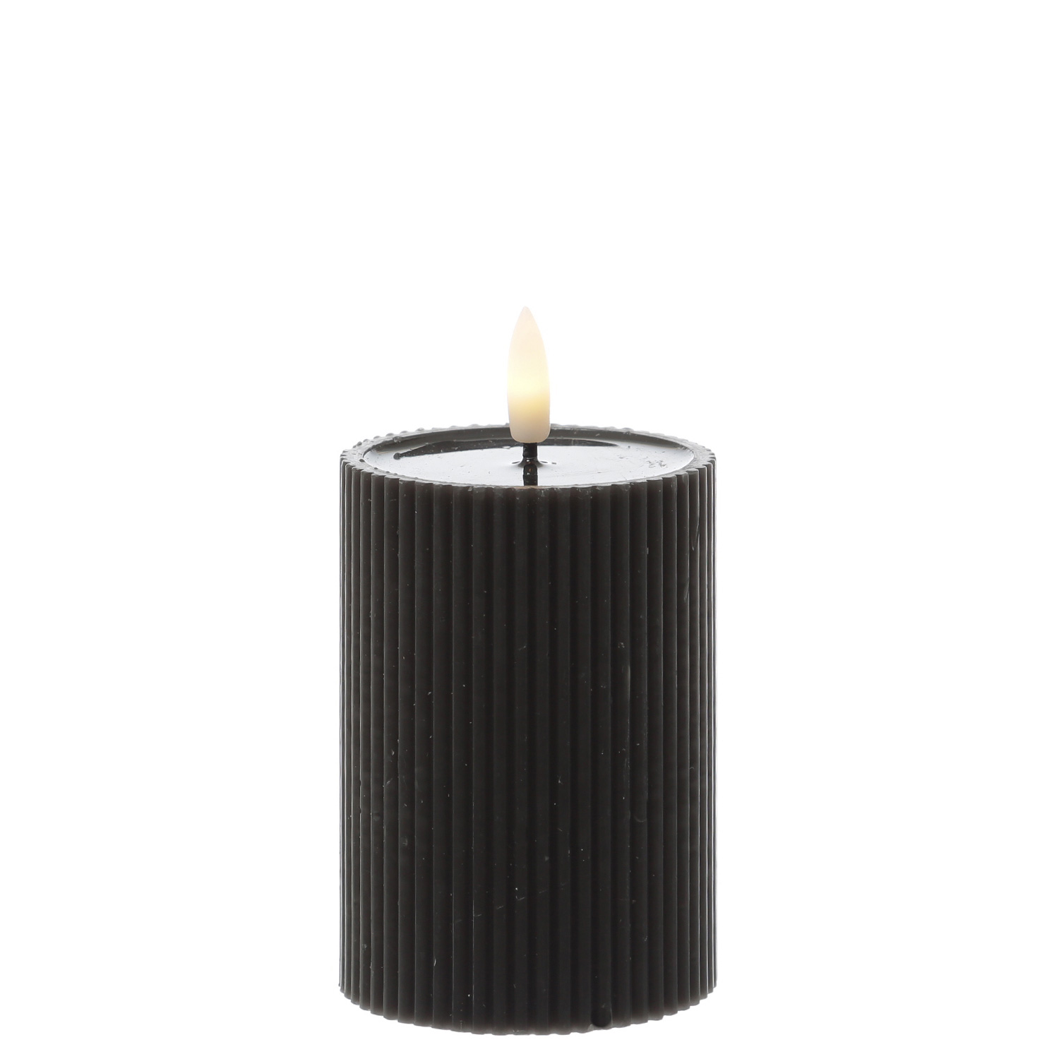 LED Kerze LIV - gerillt - Echtwachs - warmweisse 3D Flamme - H- 13cm - D- 7cm - Timer - schwarz