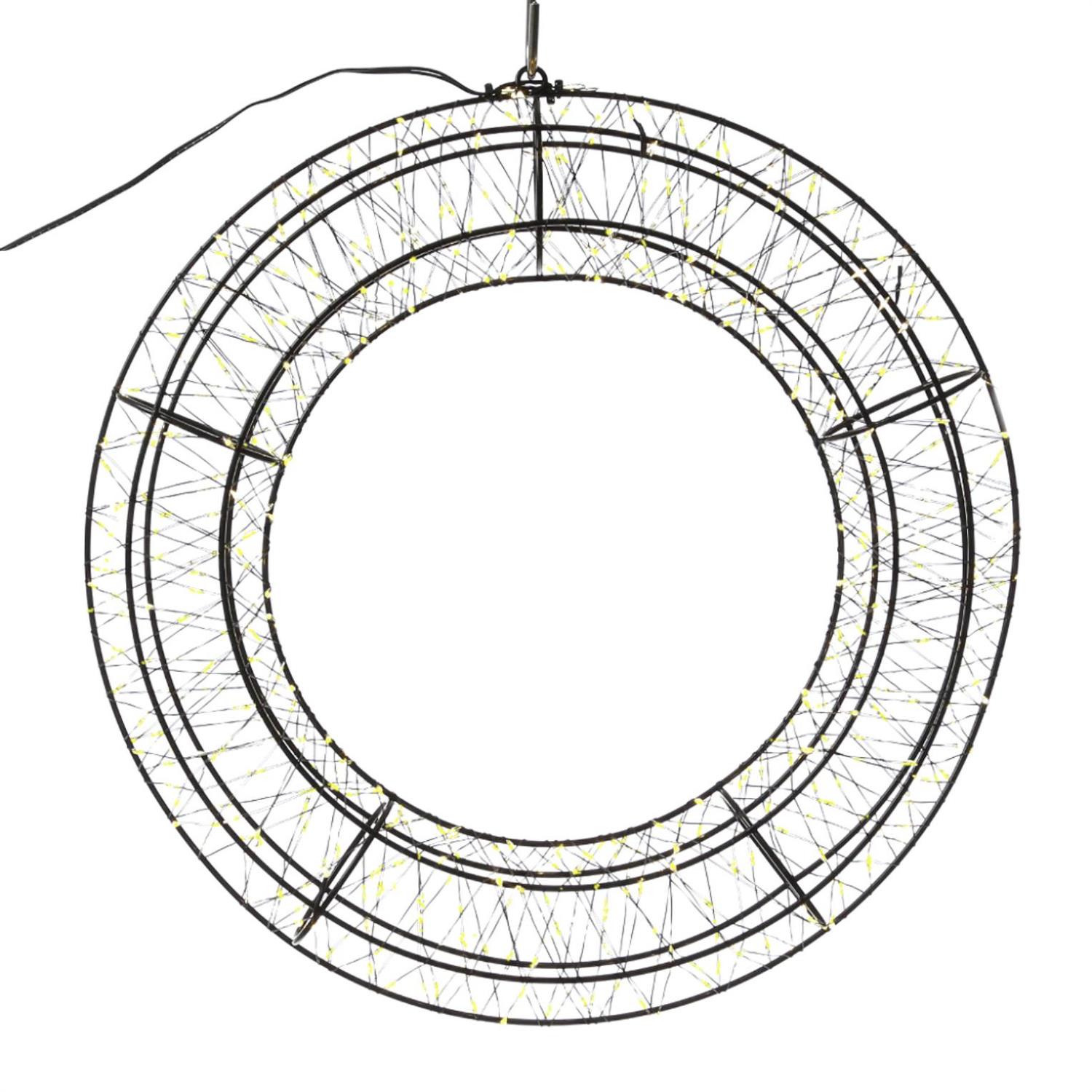 B-Ware XXL LED Kranz mit Drahtlichterkette - Lichterkranz mit 1800 warmweißen LED - D: 60cm - Timer - Außen