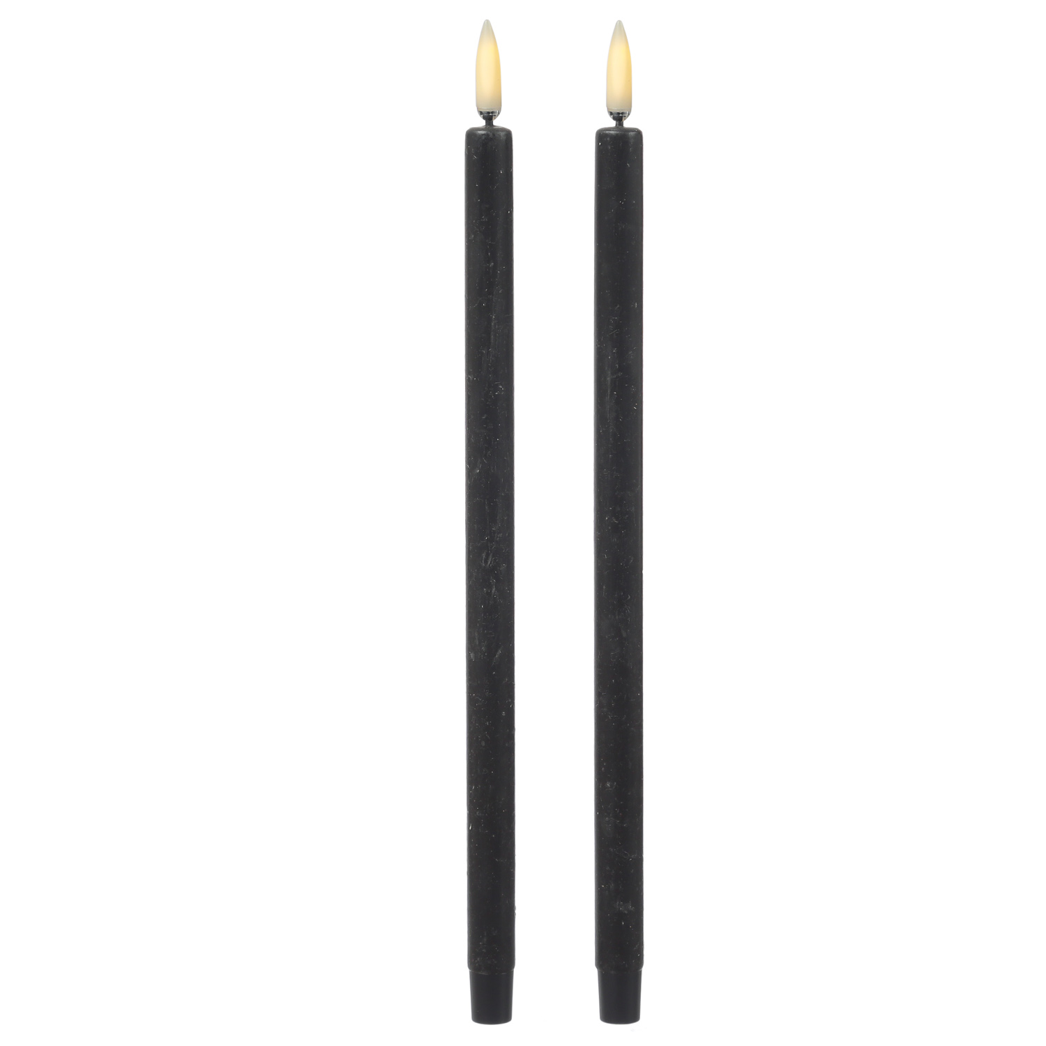 LED Stabkerzen THEA - dünne Tafelkerzen - Echtwachs - H: 25cm - D: 1,3cm - schwarz - 2 Stück