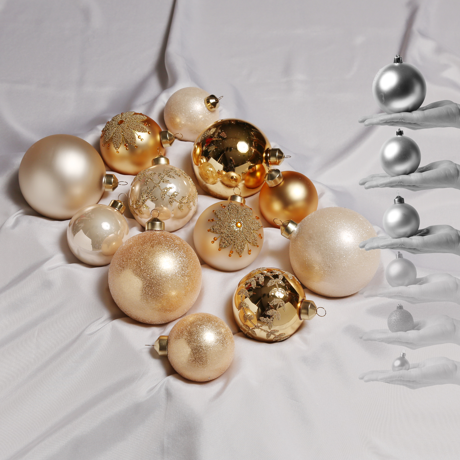 Christbaumkugel - Weihnachtskugel - Glas - 3 Größen - glänzend matt glitzernd - champagner gold 12St