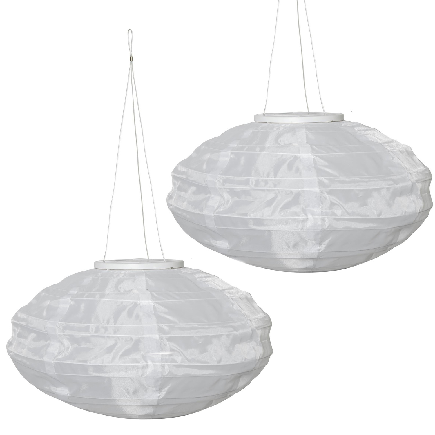 LED Solar Lampions oval - warmweiße LED - H: 19cm - D: 35cm - Lichtsensor - weiß - 2er Set