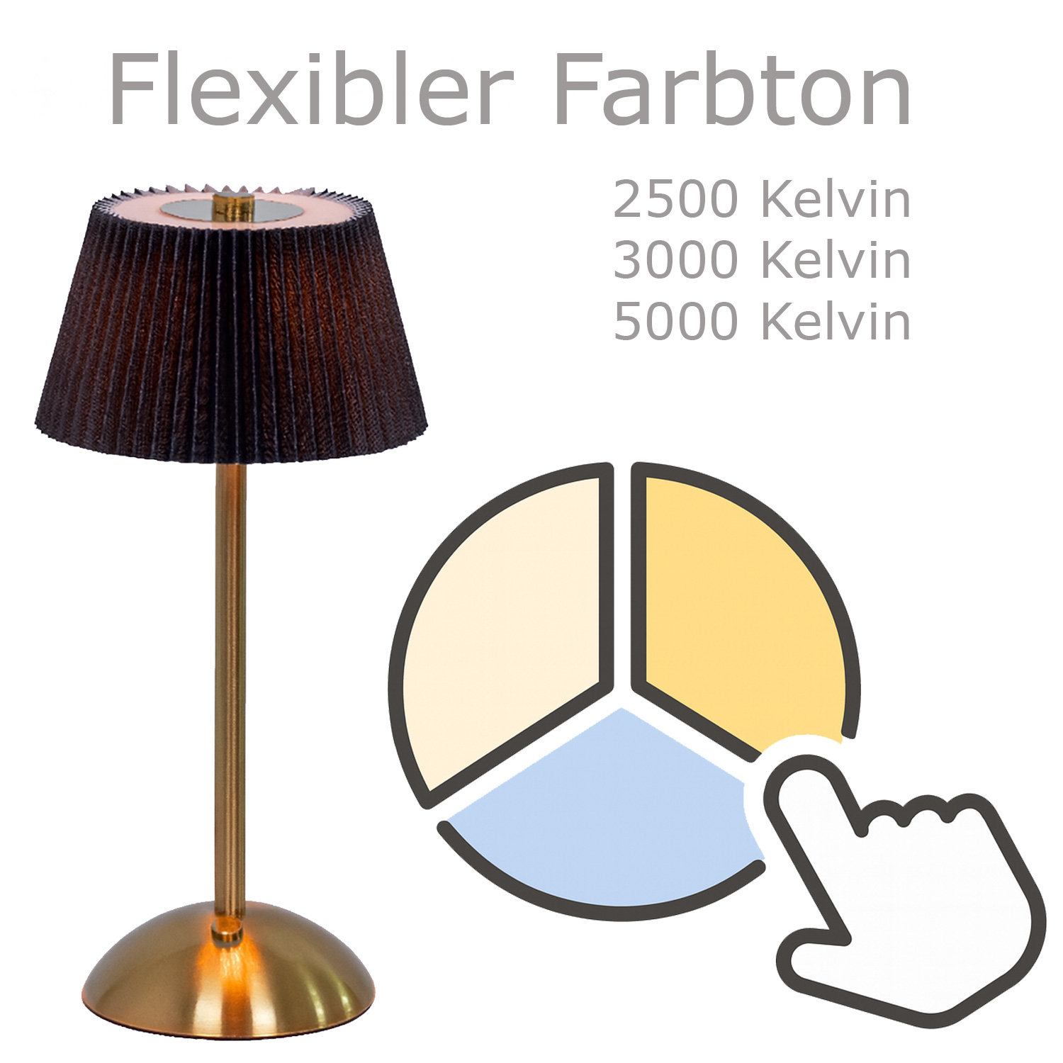 LED Tischlampe GENUA - wiederaufladbar per USB - 3 Lichtfarben - dimmbar - H:30,5cm - schwarz