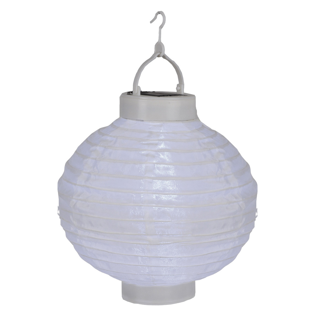 LED Solar Lampion "Festival" - kaltweiße LED - D: 20cm - Dämmerungssensor - mit Montagehaken - weiß